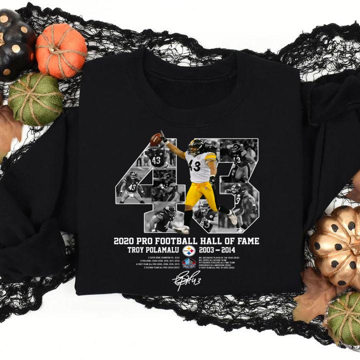 43 Troy Polamalu 2020 Pro Football Hall Of Fame 2003 2014 signature t-shirt sweatshirt