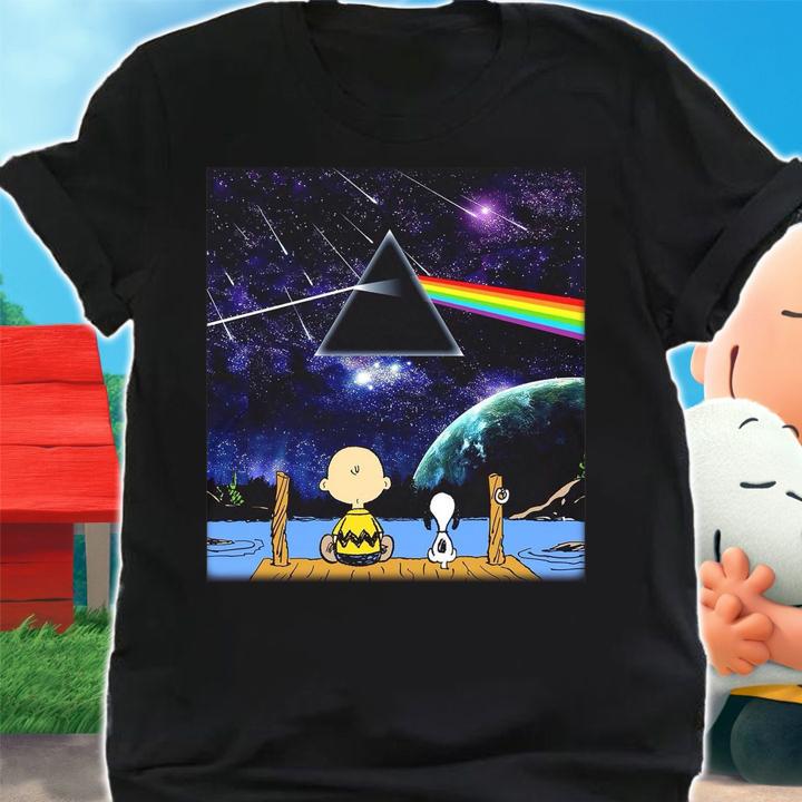Charlie brown and snoopy seeing pink floyd band t-shirt shirt