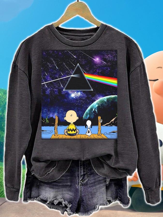 Charlie brown and snoopy seeing pink floyd band t-shirt sweatshirt
