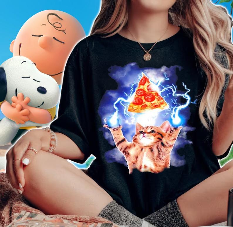 Lost Gods Cat Pizza Lightning Power shirt t-shirt woman shirt