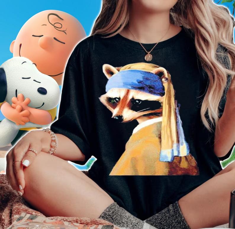 Raccoon with a Pearl Earring shirt t-shirt woman shirt