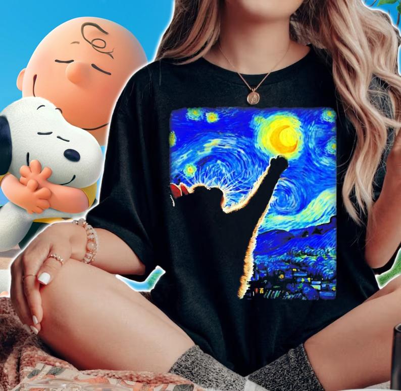 Starry Night Cat, Van Gogh Cat Shirt t-shirt
