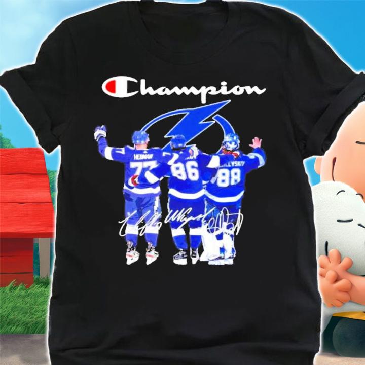 The Champion Victor Hedman Nikita Kucherov And Andrei Vasilevskiy Signatures Shirt t-shirt shirt