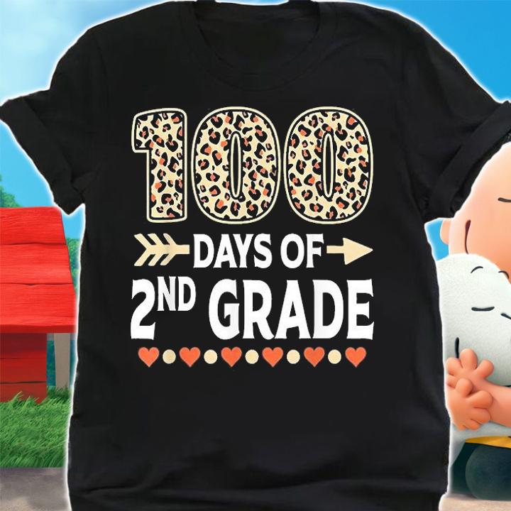 100 Days Of Second Grade Teacher 100th Day Of School Leopard T-Shirt t-shirt