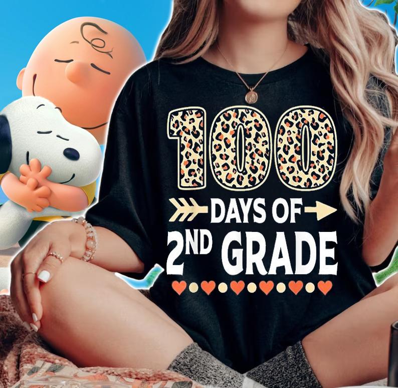100 Days Of Second Grade Teacher 100th Day Of School Leopard T-Shirt t-shirt
