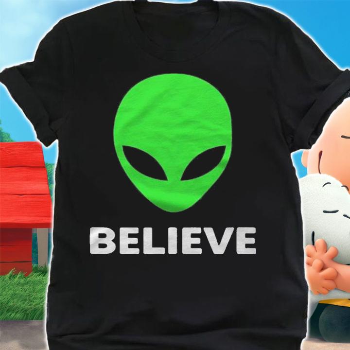 Alien Face Green Head Believe Shirt t-shirt