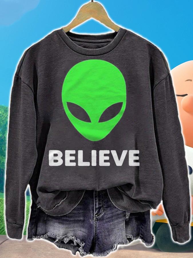 Alien Face Green Head Believe Shirt t-shirt