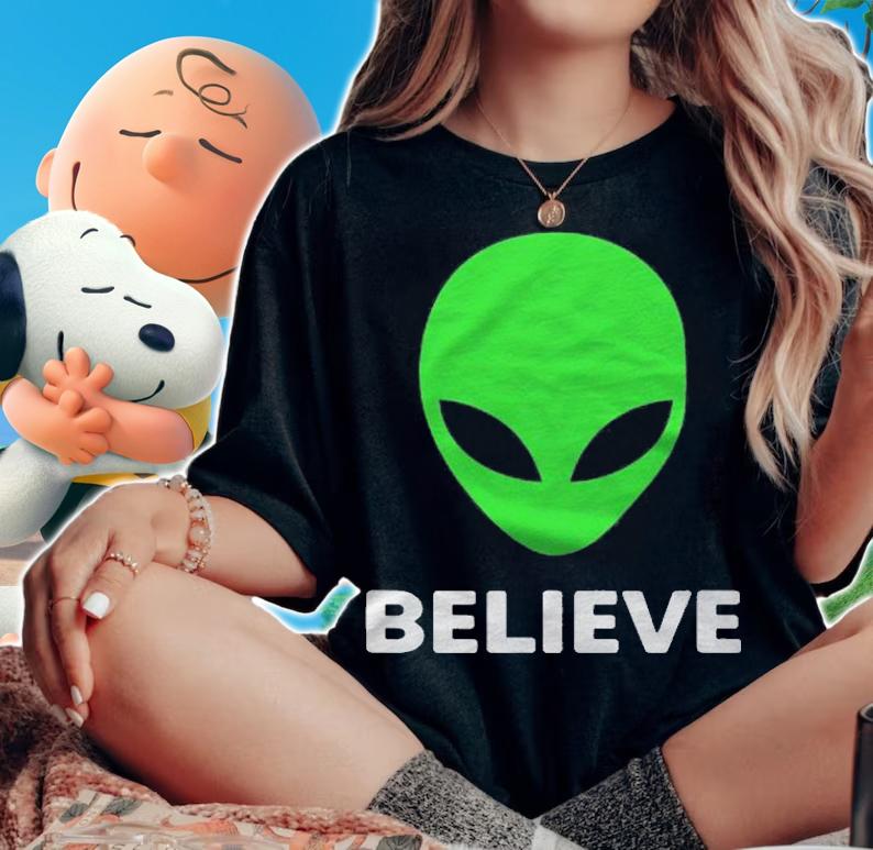 Alien Face Green Head Believe Shirt t-shirt
