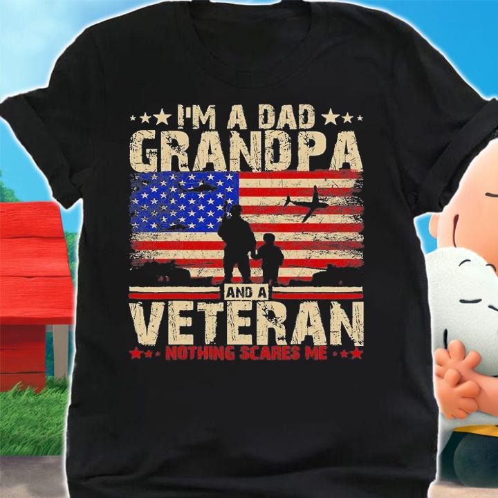 American Flag Veterans Day I'm A Dad Grandpa And A Veteran T-Shirt t-shirt