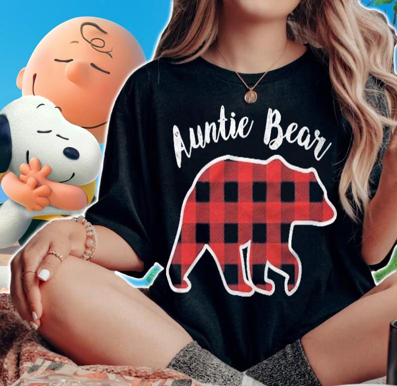 Auntie Bear Women Red Plaid Christmas Pajama Family Gift Premium T-shirt t-shirt woman shirt