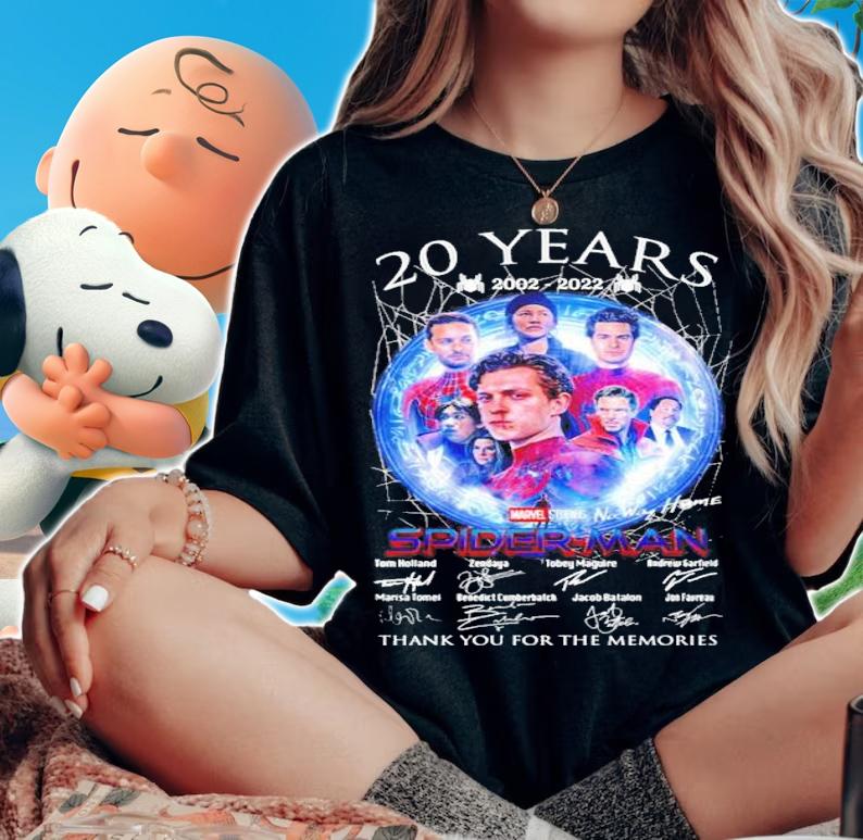 Official 20 Years 2002-2022 Spider-man Signatures Thank You For The Memories Shirt t-shirt woman shirt