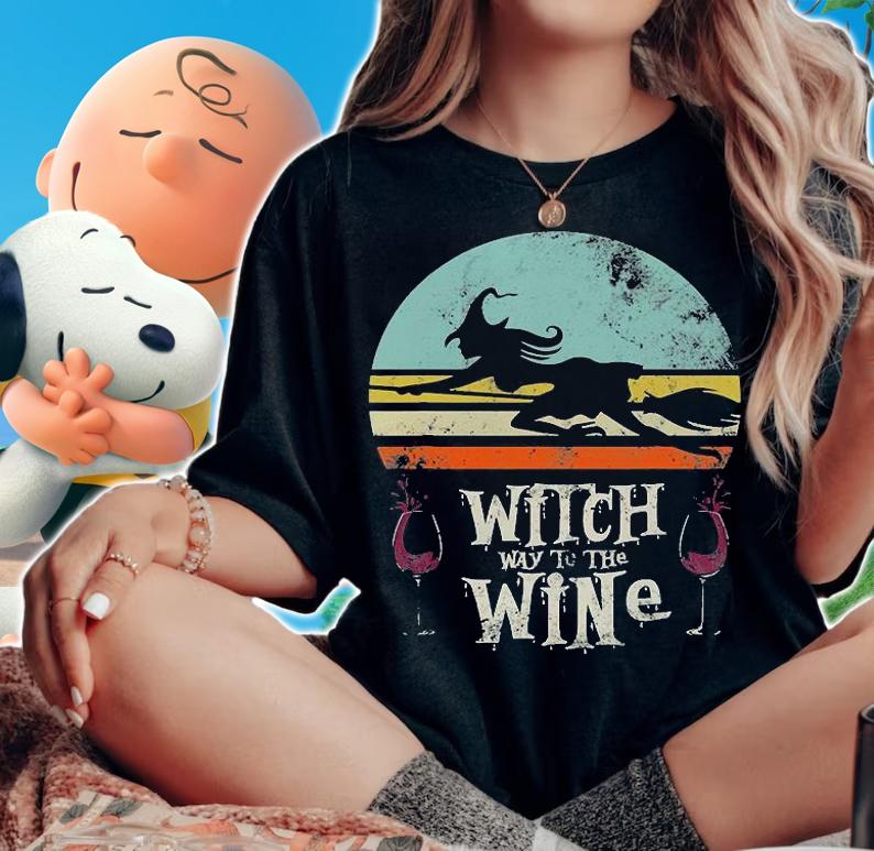 Witch way to the wine Halloween T-shirt t-shirt woman shirt