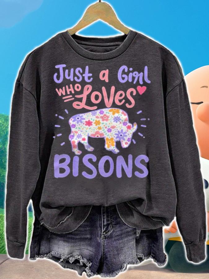 Kids Bison Just A Girl Who Loves Bisons Gift Shirt t-shirt sweatshirt