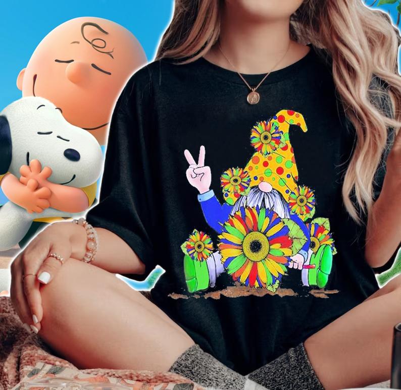 Gnome Sunflower Colorful Hippie Gnomes T-Shirt t-shirt woman shirt
