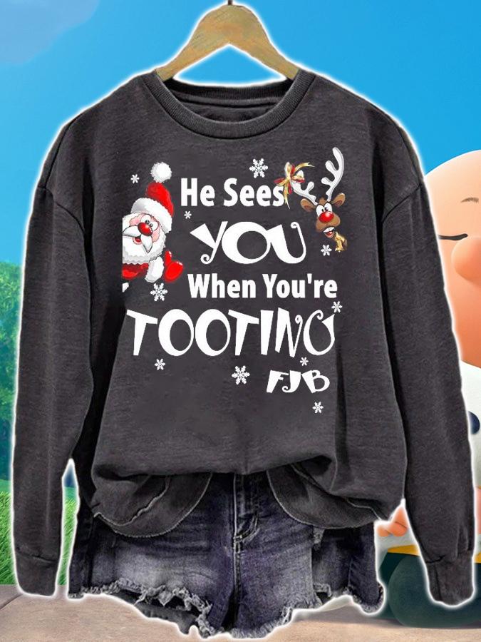 He Sees You When You're Tooting FJB Funny Christmas T-Shirt t-shirt sweatshirt