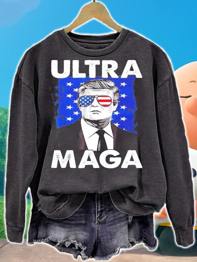 Retro Grunge Ultra Maga Trump USA Flag Anti Biden Patriotic T-Shirt t-shirt sweatshirt