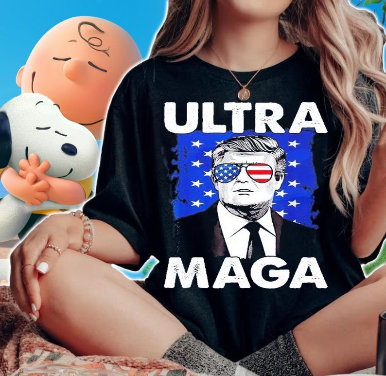 Retro Grunge Ultra Maga Trump USA Flag Anti Biden Patriotic T-Shirt t-shirt woman shirt