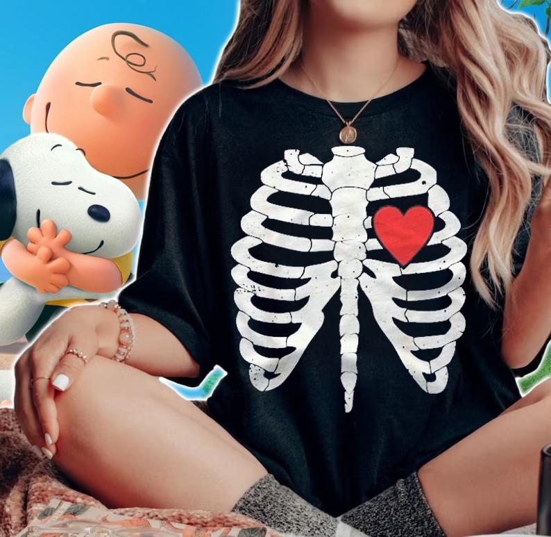 Halloween Skeleton Rib Cage Red Heart Anatomy Costume Funny Shirt t-shirt woman shirt