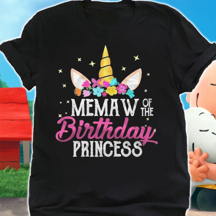 Memaw Of The Birthday Princess Mother Girl Unicorn Bday Shirt t-shirt