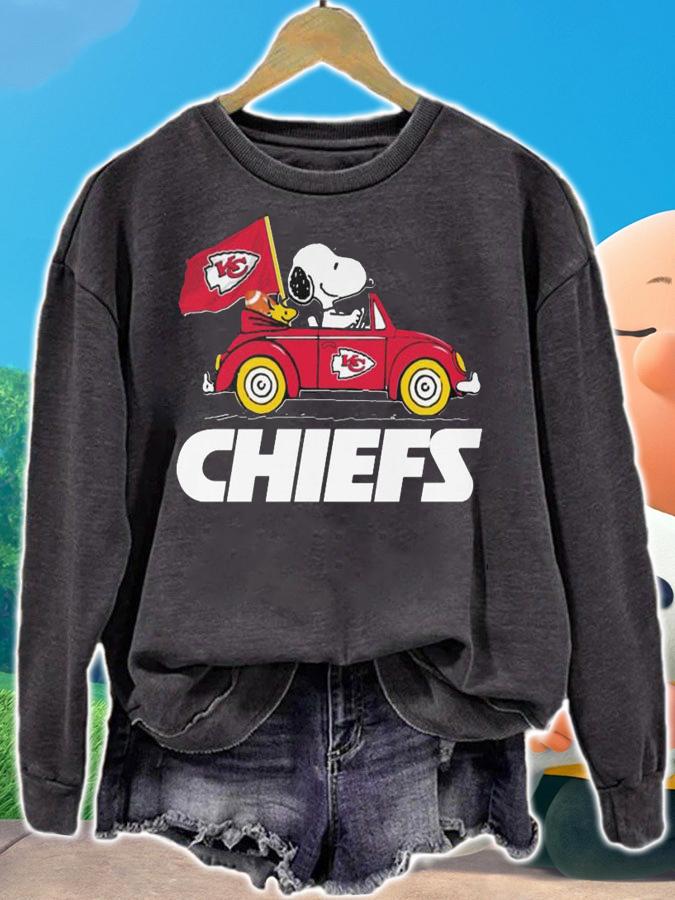Kansas City Chiefs Flag Snoopy And Woodstock Driving Car Super Bowl t-shirt sweatshirt