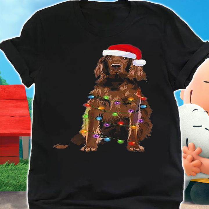 Irish Setter Christmas Lights Xmas Dog Lover Santa Hat T-Shirt