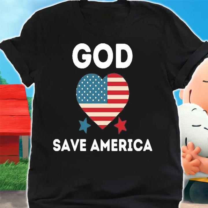 God Save America American Flag Heart Design 2021 T-Shirt shirt
