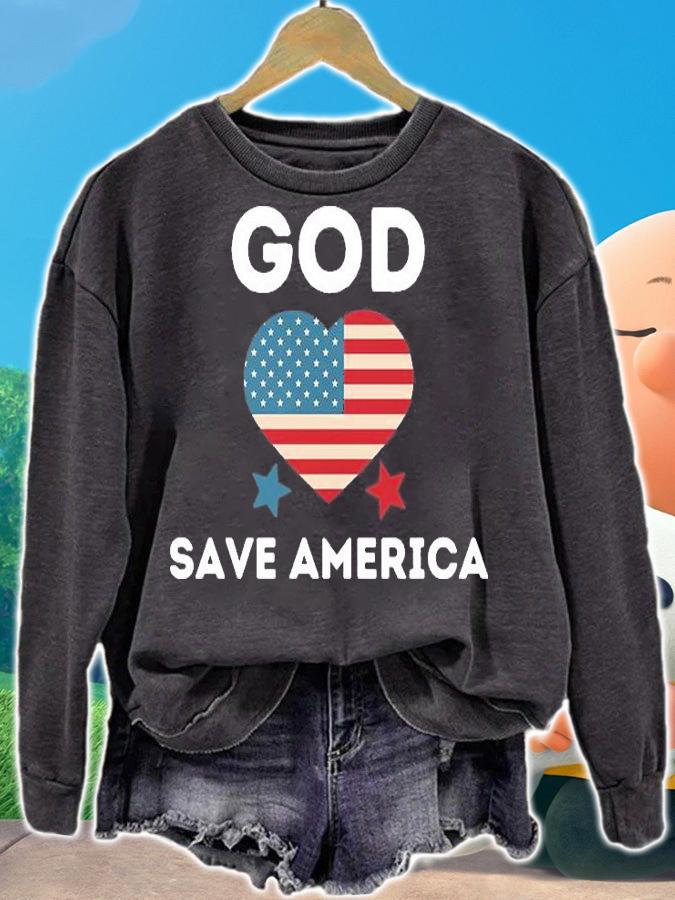 God Save America American Flag Heart Design 2021 T-Shirt sweatshirt