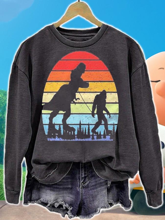 Vintage Bigfoot Walking T Rex Retro Retro Sunset Shirt