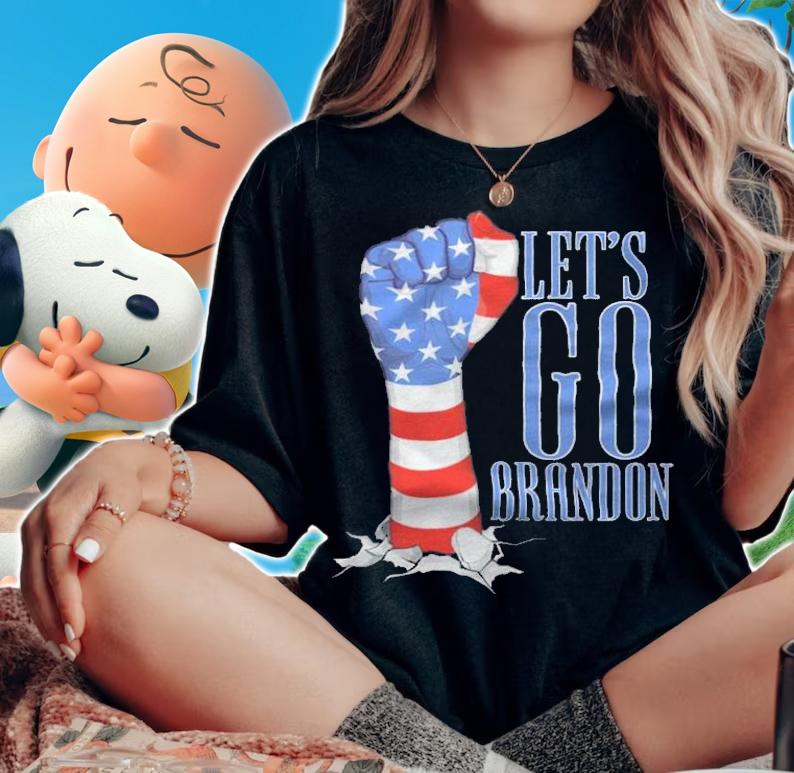 F Joe Biden let's Go Brandon Fist USA Flag Impeach Biden T-Shirt woman shirt