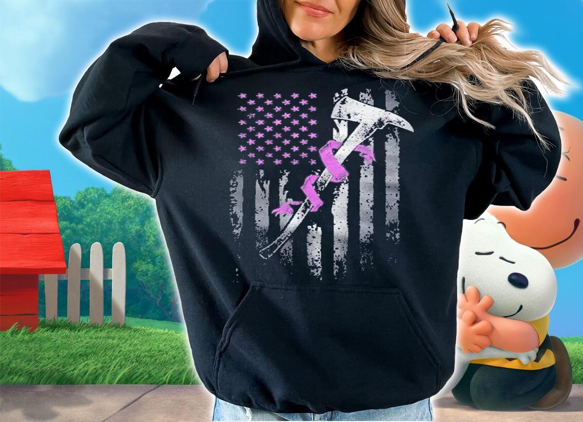 Firefighter Breast Cancer Awareness American Flag Shirt
