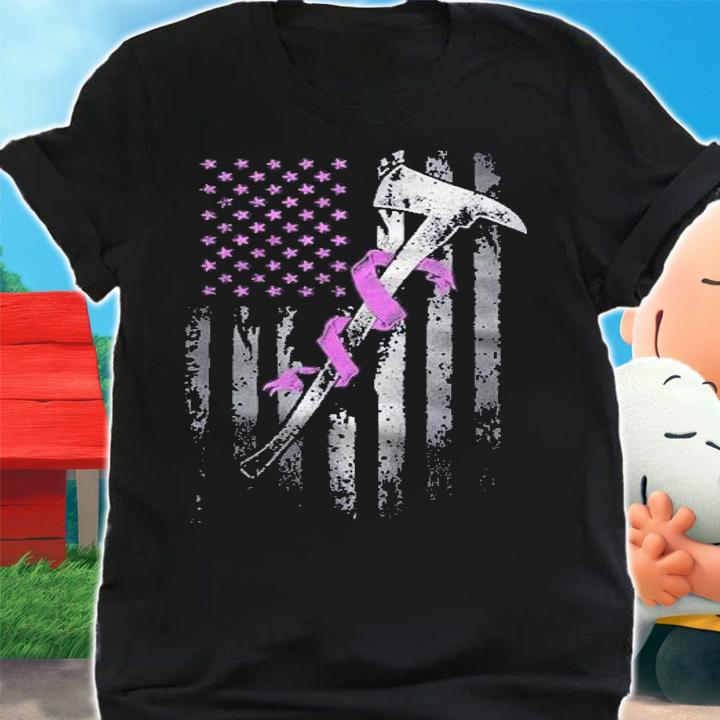 Firefighter Breast Cancer Awareness American Flag Shirt