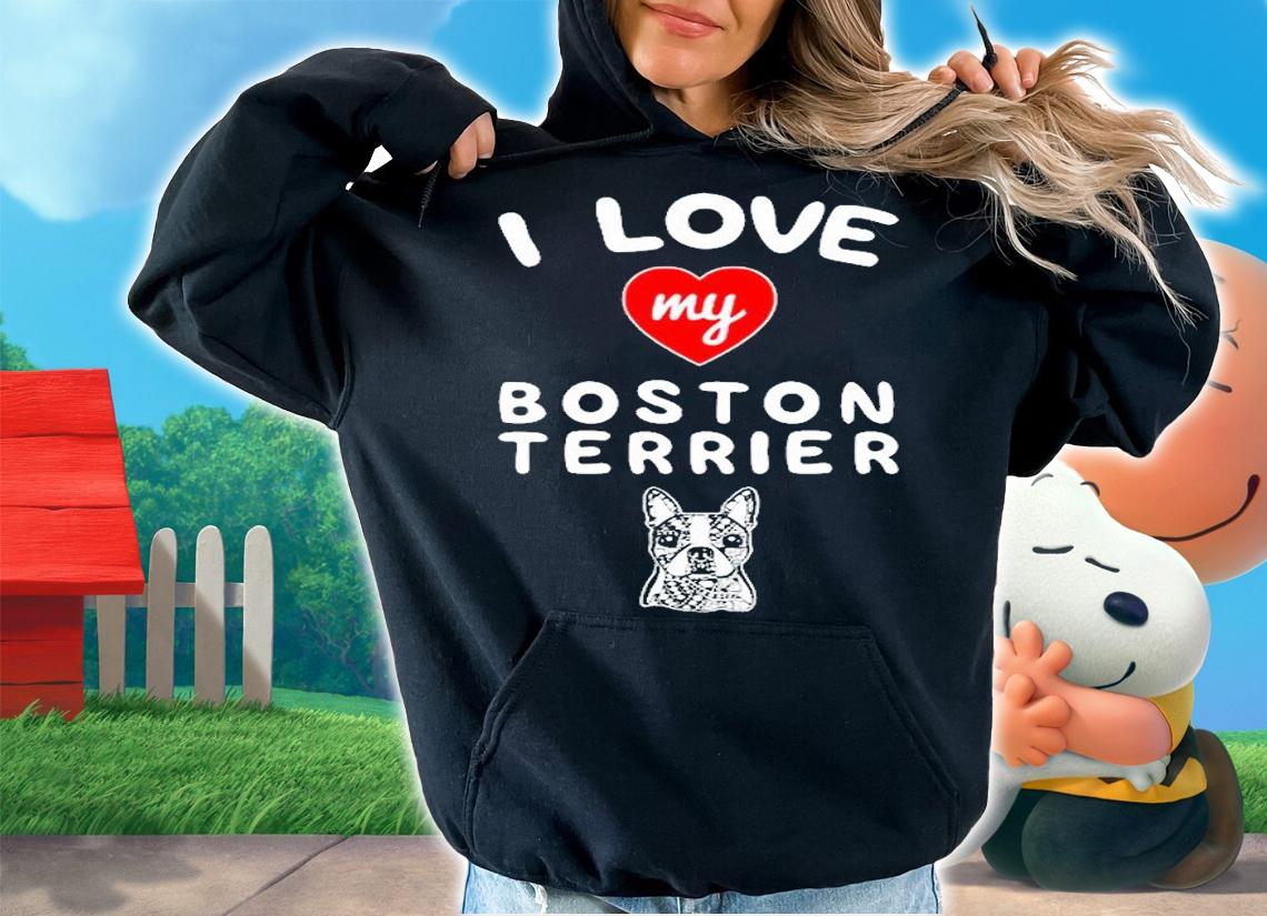 I Love My Boston Terrier Face Graphic Art T-Shirt