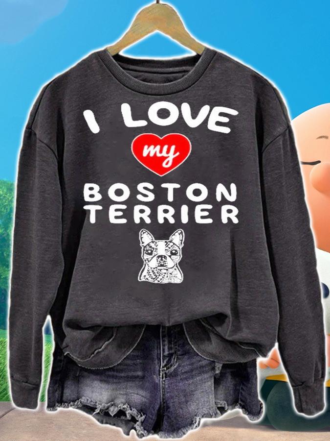 I Love My Boston Terrier Face Graphic Art T-Shirt