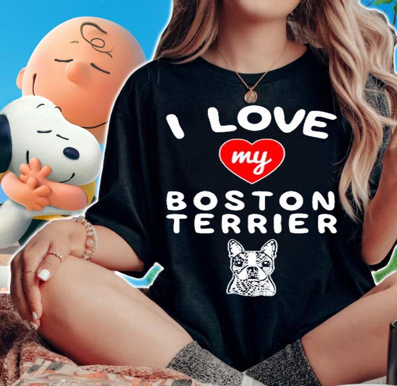 I Love My Boston Terrier Face Graphic Art T-Shirt