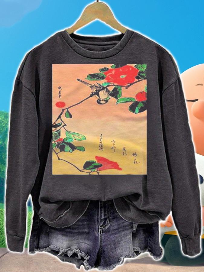 Japanese Art Sunset Bird Cherry Blossom Graphic shirt sweatshirt
