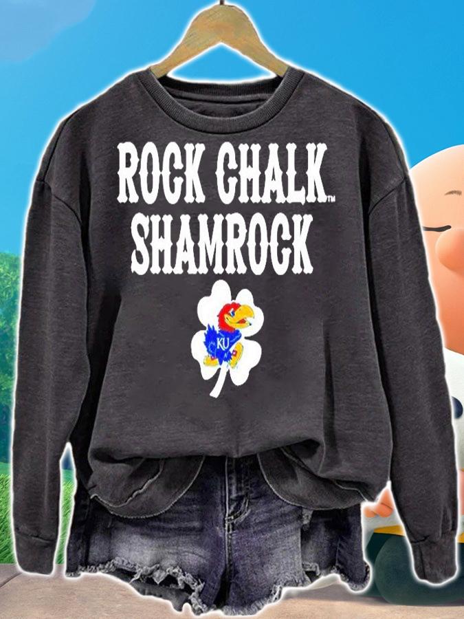 Kansas Jayhawks Rock Chalk Shamrock St Patricks Day T-Shirt sweatshirt