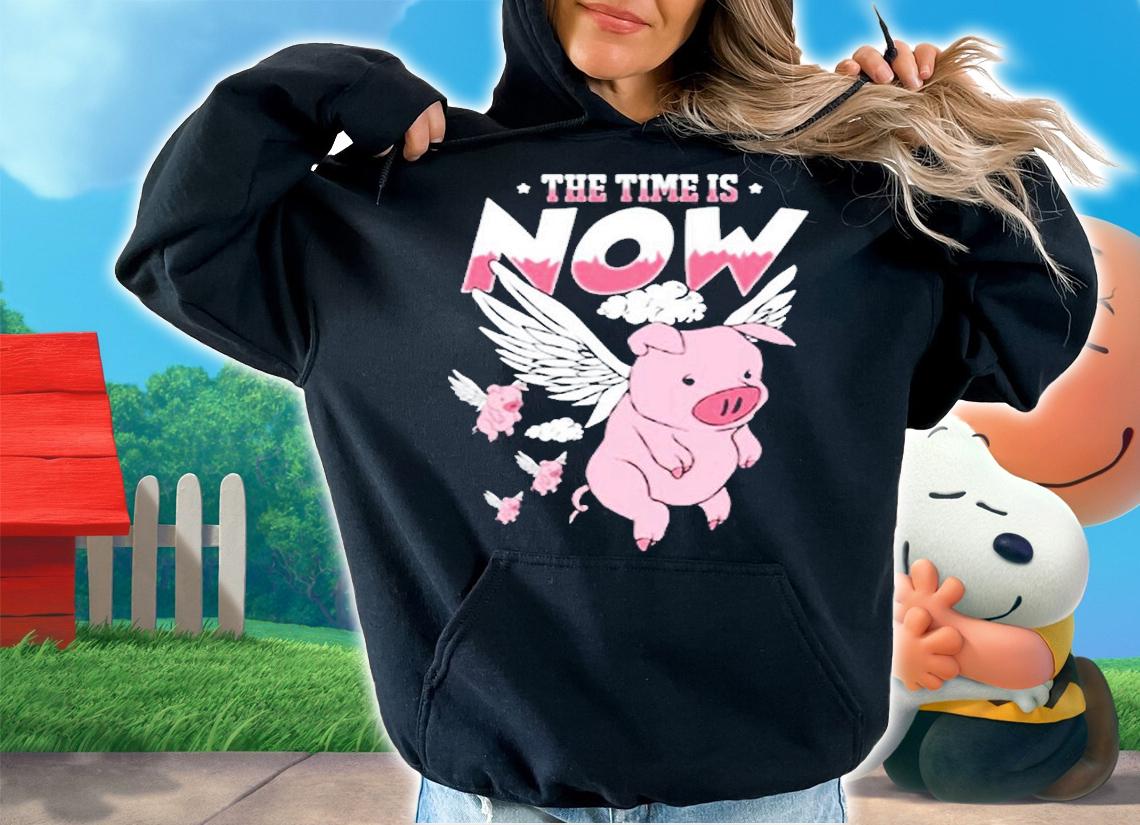 The Time Is Now Funny Flying Pig Magical Sky Bacon Pig Lover T-Shirt hoodie