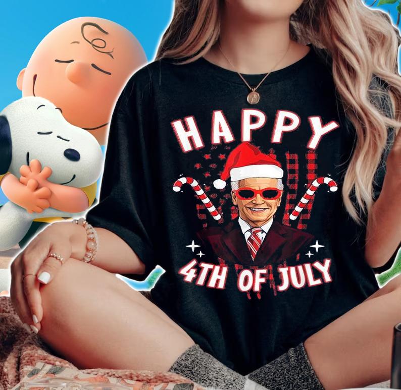 Funny Anti Joe Biden Happy 4th Of July Merry Christmas T-Shirt woman shirt