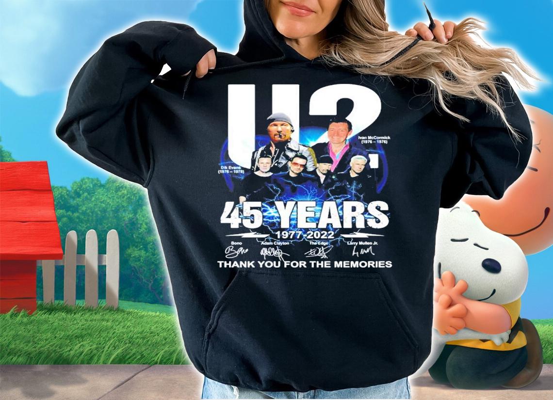 U2 45 years 1977-2022 signatures thank you for the memories shirt