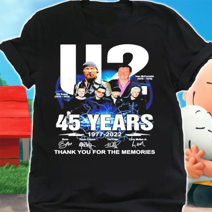 U2 45 years 1977-2022 signatures thank you for the memories shirt