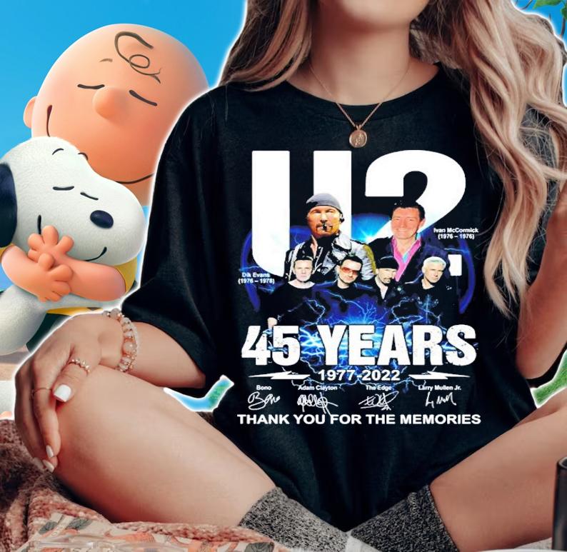 U2 45 years 1977-2022 signatures thank you for the memories shirt