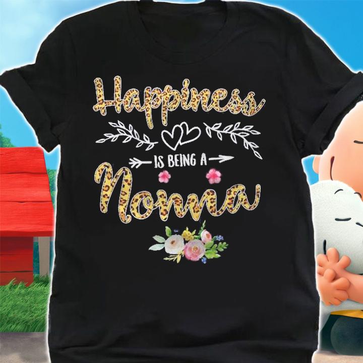 Happiness Is Being A Nonna Ever Women Leopard Decor Grandma Shirt shirt