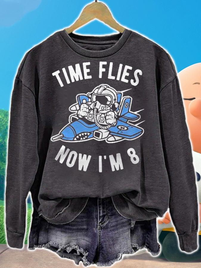 Kids 8Th Birthday Airplane Time Flies Now Im 8 Years Old Shirt sweatshirt