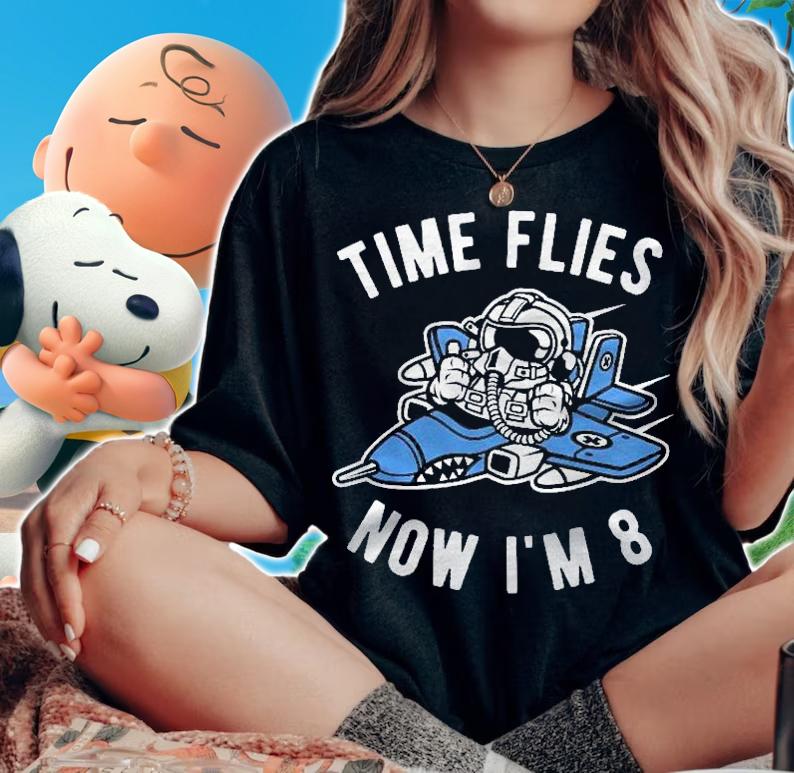 Kids 8Th Birthday Airplane Time Flies Now Im 8 Years Old Shirt woman shirt