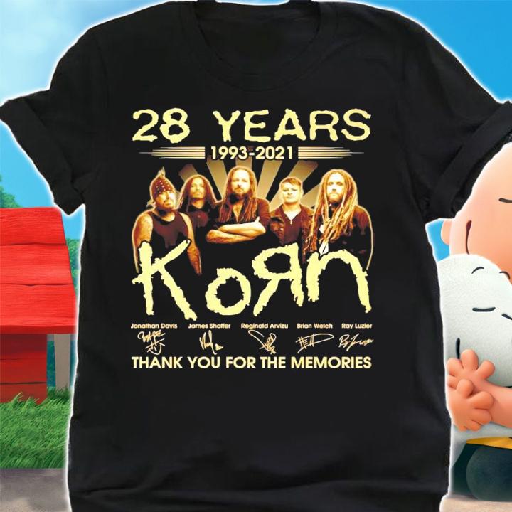 28 years 1993-2021 Korn band signature thank you for the memories t-shirt
