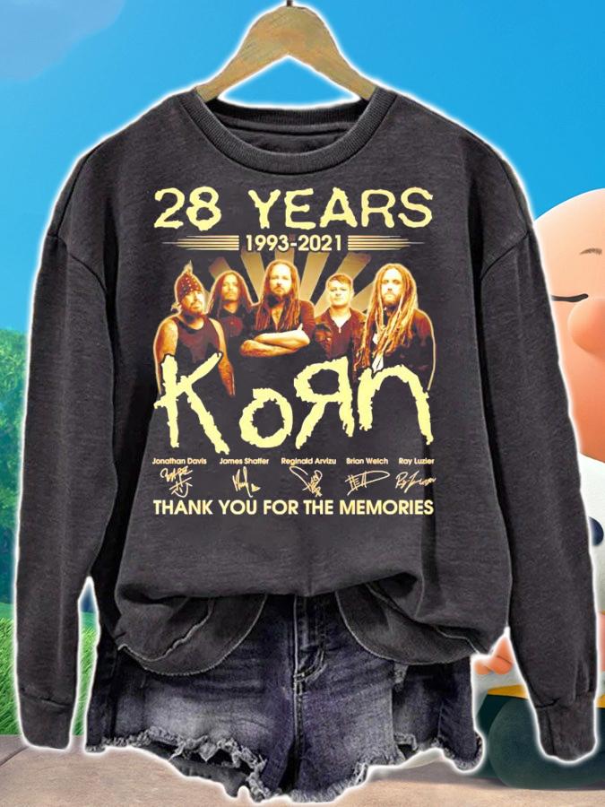 28 years 1993-2021 Korn band signature thank you for the memories t-shirt