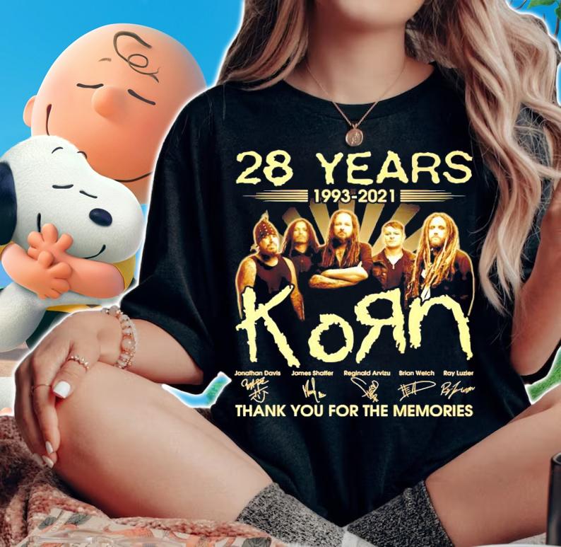 28 years 1993-2021 Korn band signature thank you for the memories t-shirt