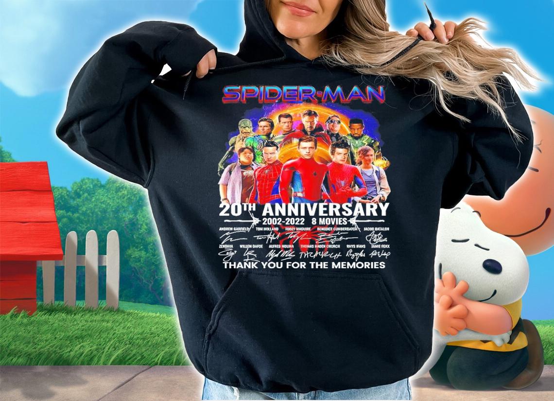 Spider-Man 20th Anniversary 2002-2022 8 Movies Signatures Thank You For The Memories Shirt