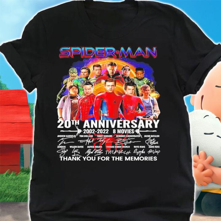 Spider-Man 20th Anniversary 2002-2022 8 Movies Signatures Thank You For The Memories Shirt