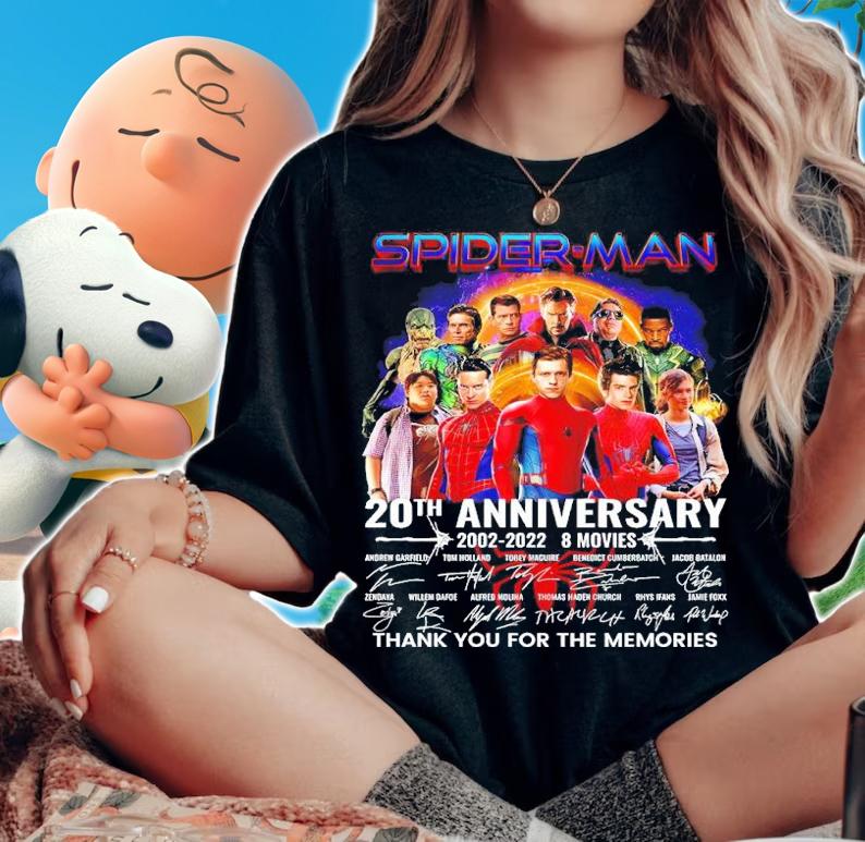 Spider-Man 20th Anniversary 2002-2022 8 Movies Signatures Thank You For The Memories Shirt